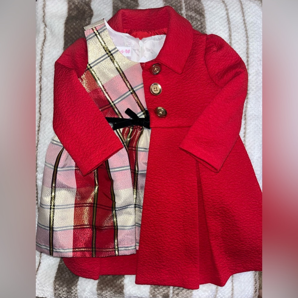 NWT Bonnie Baby holiday dress & matching peacoat 12months